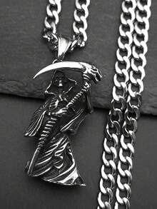 神圣死亡圣人死神项链男士不锈钢银色男士项链珠宝礼物 - 項鍊 - 查看 4