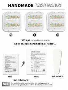 10片手工制作的按压式美甲贴片，夏季清凉水滴泡泡美甲，可爱短款美甲贴片，粉色玻璃珠猫眼，指尖可爱小鱼，神秘梦幻的海洋蓝，欢乐美甲贴纸，美甲疗愈，可重复使用的手工按压式美甲贴片 - 彩色 - 查看 7