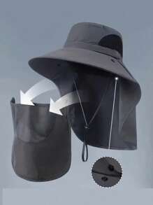 1 件男女通用纯色防晒徒步户外颈罩宽边钓鱼太阳帽，适合日常外出、徒步旅行、钓鱼 - 彩色 - 查看 3