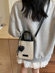 1 件女士纯色 PU 手提包，拉链开合，时尚女友礼物 - 黑色 - 查看 4