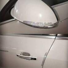 6-Piece Set Of Pink And White Car Exterior Door Handle Protective Cover - Shiny Crystal Sticker! Add A Touch Of Decoration To Your Car!
