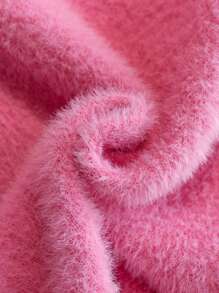 Girls' Street Style Bow Knit Sweater, Faux Fur Trim, Suitable For Casual Wear In Spring, Autumn And Winter