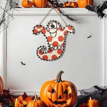 1/110pcs Available 2D Halloween Happy, Scary, Cute Polka Dot Ghost Wooden Wall Decoration Signs, Halloween Themed Wall Hanging Signs, Trick Or Treat Party Decoration, Restaurant Decoration, Room Decoration, Home Decoration - Multicolor - View 4