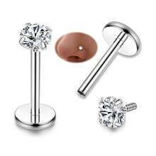 6pcs Stainless Steel Cubic Zirconia Lip Studs Labret Nose Studs, Tragus Helix Ear Piercing Jewelry 6mm 8mm 10mm Bar Length 3 Pairs Set - Silver - View 3