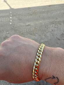 1pc 6mm/8mm/10mm/12mm/11mm/13mm Wide Stainless Steel Shiny Chain 18K Gold Color Hip Hop Style Nightclub Rock Thick Vintage Cuban Link Punk Bracelet, Great Birthday Gift For Men - Gold - View 5