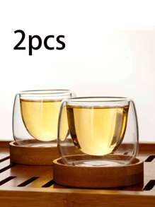1pc/2pcs/4pcs/6pcs Handmade Double-Layer Heat-Resistant Glass Cup With Coaster Tea Set, High-Quality Insulated Tea Cup, Household Tea Brewing Cup, Gift For Relatives And Friends