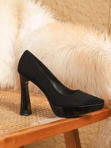 女士厚底高跟休闲一脚蹬鞋 - 黑色 - 查看 5