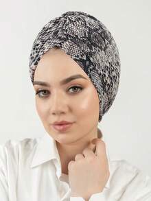 1pc Muslim Printed Headscarf Cap, European & American Style Floral Fabric Turban Hat, Pleated Design For Women For Dress - A - View 23