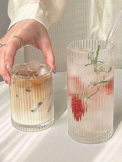6/1pc Straight Vertical Striped Glass Cup Suitable For Coffee, Latte, Juice, Milk, Fruit Tea In Home