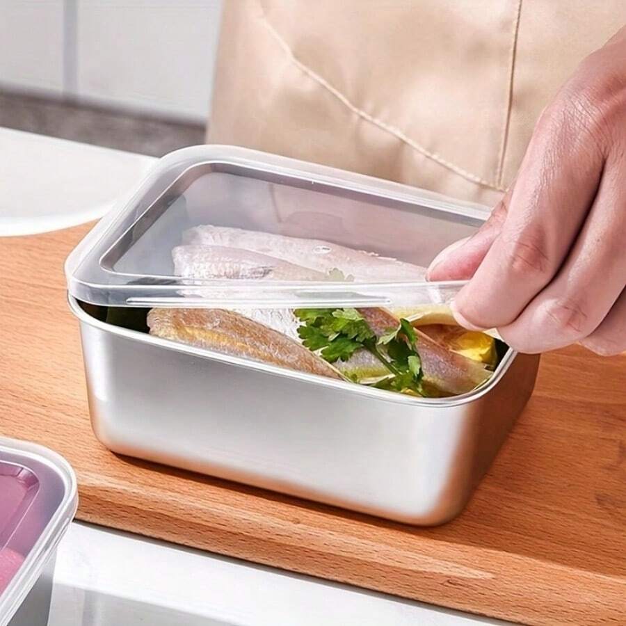 3-Piece Stainless Steel Bento Boxes With Lids, Leak-Proof Food Storage Containers, Multi-Function,  Flip Top, Reusable, Rectangular Lunch Boxes For Meal Prep, Gym, Studio, Picnic - Bạc - Xem 1