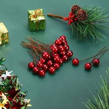 100pcs,Mini Artificial Fruit Decorations Are Strung On Christmas Tree Wreaths, And Artificial Holly Fruits Are Used For Souvenir Displays And Diy Handicrafts For The New Year