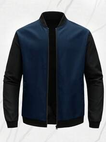Men's Casual Colorblock Sports Bomber Jacket, Lightweight And Stylish, Spring And Autumn - Multicolor - View 2