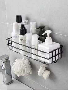 1pc No-Drilling Bathroom Organizer Shelf, Wall Mounted Shower Caddy Storage Rack For Toilet, Shampoo, Kitchen Home Bathroom Decor Fall Decor Back To School Bathroom - Black - View 3