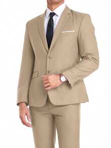 2pcs Men's Elegant Solid Color Suit, Double-Breasted Slim Fit Single-Breasted, Suitable For Party, Wedding Etc., Champagne Color, Size XS-XXXL - 香檳色 - 查看 4