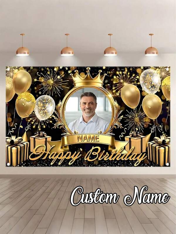 1pc- Custom Happy Birthday Background, Custom Black Gold Theme Printed Poster - Personalized Birthday Party Custom Photo And Name Poster - Suitable For Party Decoration Supplies Birthday Gifts, Gallery Decoration And Photo Booth Props, Party Decoration, Unique Personalized Background Photography And Display, The Perfect Party Decoration,Multi-Functional,Ornamental,Reusable,Exquisite,Stylish,High-Quality,Colorful,Modern,Custom,Personalized,Unique,Ideal Gifts For Him,Ideal Gifts For Her,Boyfriend,Dad,Girlfriend,Mom,Family,Friends,Tea Room,Home,Garden,Office,For Anniversaries,For Valentine's Day,For Mother's Day,For Birthdays,For Father's Day,For Graduation,For Weddings,For Housewarming,Home & Living,Haunt Your Home, Autumn Home Refresh, Xmas Decoration