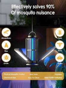 Solar-Powered Bug Zapper With 3600mAh Rechargeable Battery, 3 Solar Panels For Easy Charging, Auto On/Off LED Mosquito Killer, Perfect For Indoor & Outdoor Vibes, Camping, Patio, Garden, And Home Use