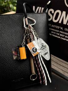 彩色编织绳汽车钥匙链，配有复古迷你相机和胶卷轴吊坠，台球主题装饰吊坠，适用于女士包包、手链、背包装饰钥匙链 - 彩色 - 查看 11