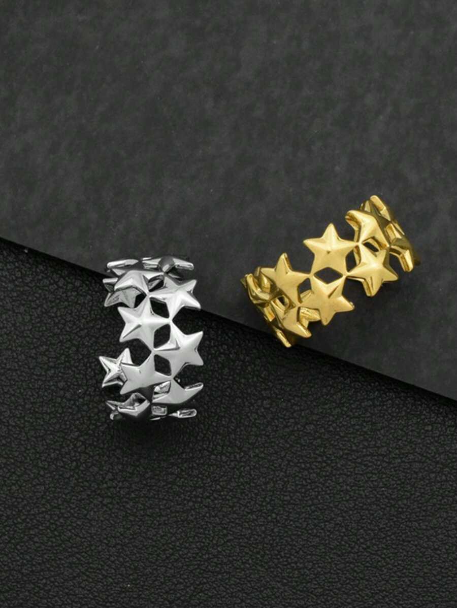 1 pezzo Anello aperto a stella a cinque punte minimalista alla moda, anello a doppia stella in stile vintage