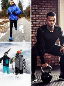 2 Pieces SPORT Men's Thermal Plush Base Layer Set - 24H Heat Retention Black Workout Clothes For Skiing Hiking,Black Workout Clothes For Cycling, Running & Outdoor Training. - Black - View 9