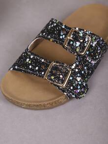 1 par de zapatillas con decoración de rhinestones brillantes antideslizantes para interiores/exteriores para niños y niñas - Negro - Ver 7