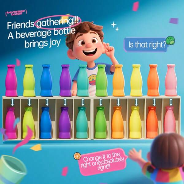 1pc Children's Interactive Beverage Color Matching Memory Training Board Game Toy, Suitable For Friends Gathering, Parent-Child Interaction, Brain Development, Great Gift For Various Festivals