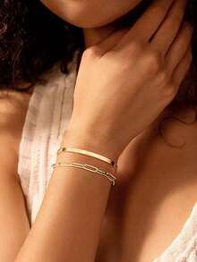 3 Pieces Minimalist Bracelet 925 Silver Plated 18K Gold - Gold - View 4