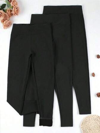 3条装女士高腰保暖打底裤，适合冬季和运动，抓绒材质