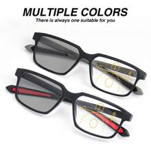 1pc Sports-Style Photochromic Multifocal Reading Glasses, 2-In-1 Progressive Lenses With Light-Sensitive Tint, Ultra-Light Frame With Contrast Color Non-Slip Temples, Suitable For Indoor/Outdoor, Office & Leisure Reading - Black and Red - View 3