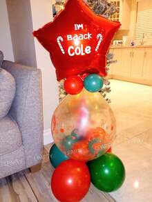 14pcs/Set Christmas Party Decorative Balloons, 18-Inch Red & Green Star & Round Foil Balloons, 18-Inch Clear Latex Balloons, Red & Dark Green Latex Balloons, For New Year, New Year's Eve 2026 Gift Decor