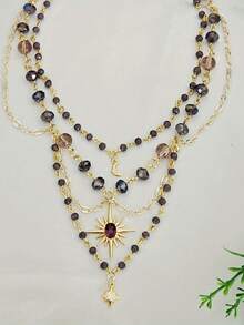 Chic Celestrialcore Grunge Necklace With Star Of Sirius Pandent Grunge Fairycore Necklace Cottagecore Necklace For Women Girls Y2K Jewelry Gift For Her - Vàng - Xem 3