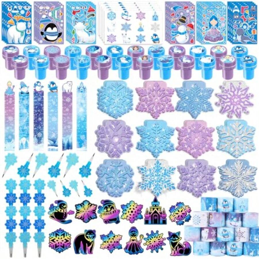 216Pcs Frozen School Stationery Party Favors Winter Snowflake Themed Classroom Gift Reward Prizes Bulk For Students Holiday Frozen Birthday Goodie Bag Stuffers Pinata Filler - 24 - Xem 1