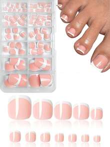 Transform Your Nails With 120Pcs/ Box Square Shape Fake Toenails Fashion Retro Nude White Base Piece Clouds White Fine Edge French Fake Toe Nail Set Premium Elegant Cream French Full Cover Fake Toenails Kit For Women And Girls Press On Nails Nail Supplies Nails - White - View 2