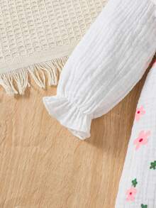 Cute Ditsy Floral Cap Sleeve Long Sleeve Embellished Flower Decor Casual Infant Girl Outfit