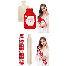 2L Bolsa de Água Quente de Natal Macia com Papai Noel e Rena, Capa de Tricô de Natal, Bolsa de Água Quente à Prova de Vazamentos para Compressas Quentes e Frias para Pescoço, Ombros, Costas e Pernas