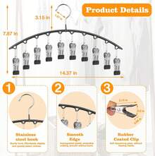 Bottom Organizer For Closet, Metal Yoga Pant Hangers 1 Pack With 10 Clips, Holds Multiple Pairs Of Bottoms And Clothes, Space Saving Hanging Closet Organizer With Rubber Coated Closet Organizer And Storage, Black - màu đen - Xem 5