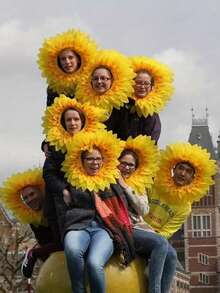 1 套向日葵头饰服装，绿叶手套 + 向日葵面罩，有趣的表演道具，向日葵帽子，黄色花朵头饰，适合化妆舞会、舞蹈表演、节日游戏，成人尺寸 - 黃色 - 查看 7