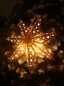 1个圣诞快乐纸灯笼灯罩（不含灯泡），金色圣诞七角星形灯罩，45厘米镂空吊坠，适用于生日、圣诞树装饰、家居圣诞装饰、桌面装饰、圣诞派对装饰、圣诞派对用品、圣诞派对礼物、2025年圣诞装饰、2026年新年圣诞装饰、房间装饰、圣诞家居装饰、圣诞礼物、圣诞装饰 - 金色 - 查看 5