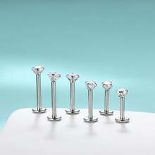 6pcs Stainless Steel Cubic Zirconia Lip Studs Labret Nose Studs, Tragus Helix Ear Piercing Jewelry 6mm 8mm 10mm Bar Length 3 Pairs Set - Silver - View 7