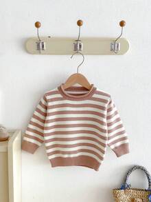 1pc Boys/Toddlers/Kids Casual Striped Knit Sweater, Comfortable Long Sleeve, Suitable For Autumn/Winter