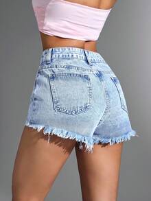 Jeanoix Summer Casual Washed Ripped Frayed Denim Shorts - Light Wash - View 2