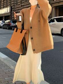 French Fashion Women New Simple Top Cardigan Coat Halloween Fashion Letter Embroidery British-Style Knitted Cardigan For Women Loose And Slouchy Style Sweater Cardigan - Coffee Brown - View 7