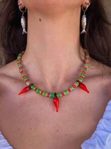 1 pieza Collar de Replica de ZAR con cuentas de vidrio rojas en forma de chile picante para primavera/verano