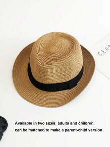 1 件编织草帽，适合男孩、女孩和儿童，沙滩/户外穿着，夏季