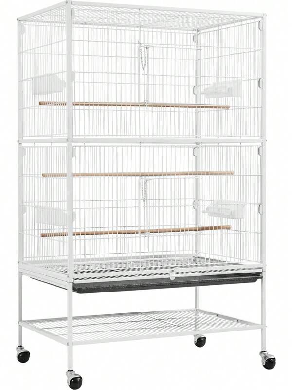 Cage à oiseaux sur pied, grande taille, sur roulettes, en métal, pour nourrir les perroquets, 79 x 52 x 132 cm, blanche