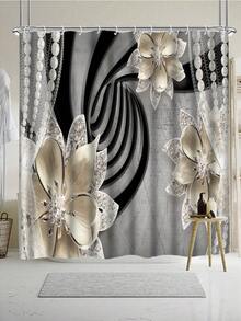 1 件/4 件浴室窗帘淋浴套装，浴帘和浴垫套装，花卉和珍珠图案浴室装饰套装，经典简约豪华浴室套装，配有 12 个挂钩