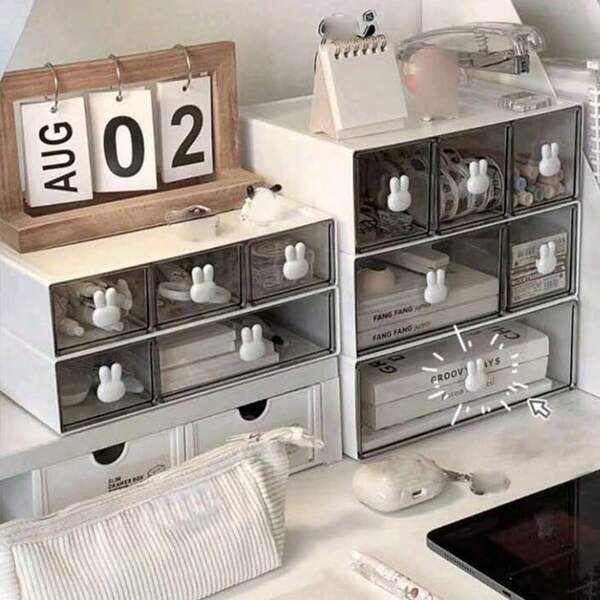 1pc Drawer Style Multifunctional Desktop Organizer Box, Skincare & Cosmetics Storage, Office/Dorm Supplies, Jewelry Box, Makeup Tools Holder, Decorative Display Box For Accessories, Lipstick, Perfume For Women Storage Organizer Travel Essentials Back To School Dormitory Storage