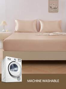 香槟色缎面床笠，1件装，适用于15英寸至17英寸厚的床垫，柔软透气，抗皱，奢华酒店风格，全包式松紧带，深口袋设计，适用于单人床、双人床、大号床、特大号床。居家及宿舍必备床上用品，通过Oeko-Tex认证。 - 香檳色 - 查看 8