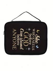 1pc Minimalist Bible Verse Cross Printed Book Tote Bag, With Handles Bible Storage Bag Multifunctional Large Capacity Organizer Bag For Daily Use - Black - View 3
