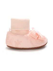 Spring Infant 0-1 Year Old Infant Girls Soft Bottom Anti-Slip Princess Footwear Sock With Bow Decor - Pink - View 3