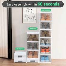 1Pcs 6 Tier Clear Plastic Shoe Storage Box Stackable Foldable Boxes Trainer Organiser - White - View 9